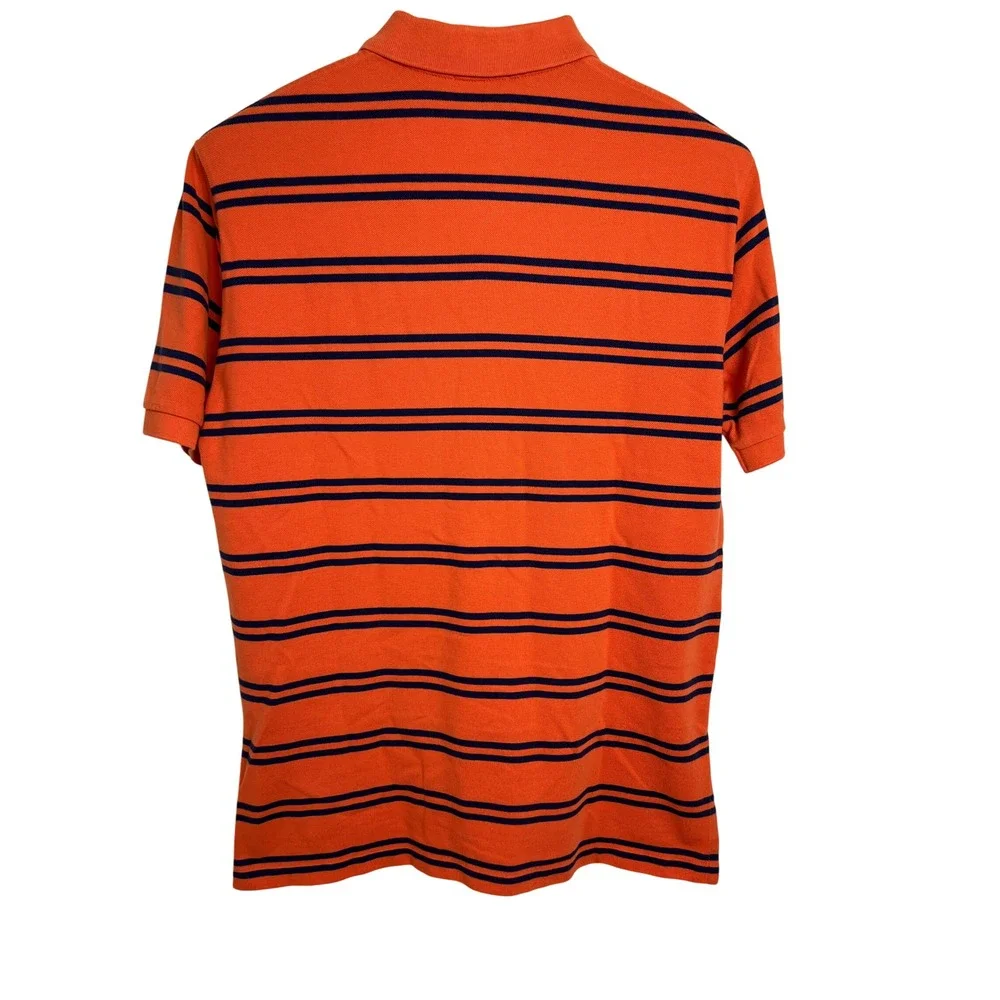 Polo Ralph Lauren Polo Shirt Mens Large Orange Striped‎ Short Sleeve Cotton E19
